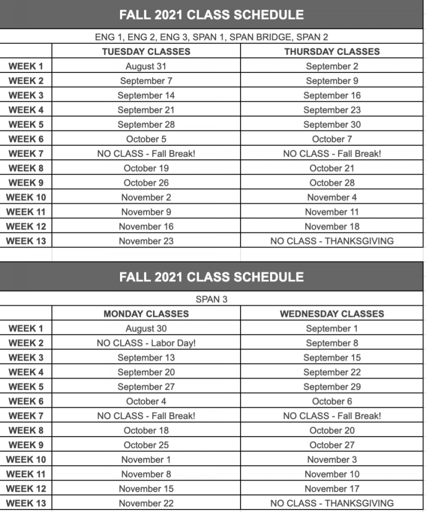 Schedule - Plymouth Language Program